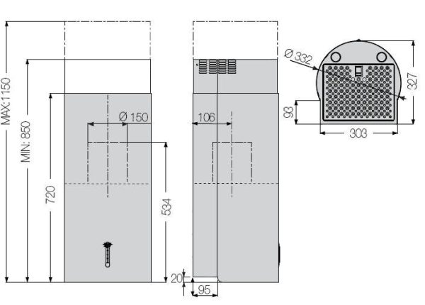 fagor cfc 40ax fali kűttős páraelszívó 605 m3/h inox